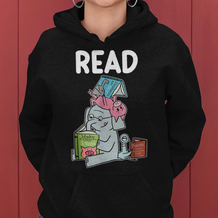 Funny Teacher Library Read Book Club Piggie Elephant Pigeons V3 Women Hoodie Graphic Print Hooded Sweatshirt