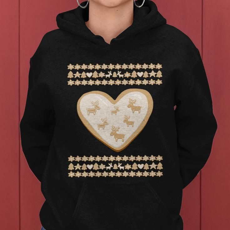 Gingerbread Heart And Deer Cookie Funny Ugly Christmas Sweater Funny Gift Women Hoodie