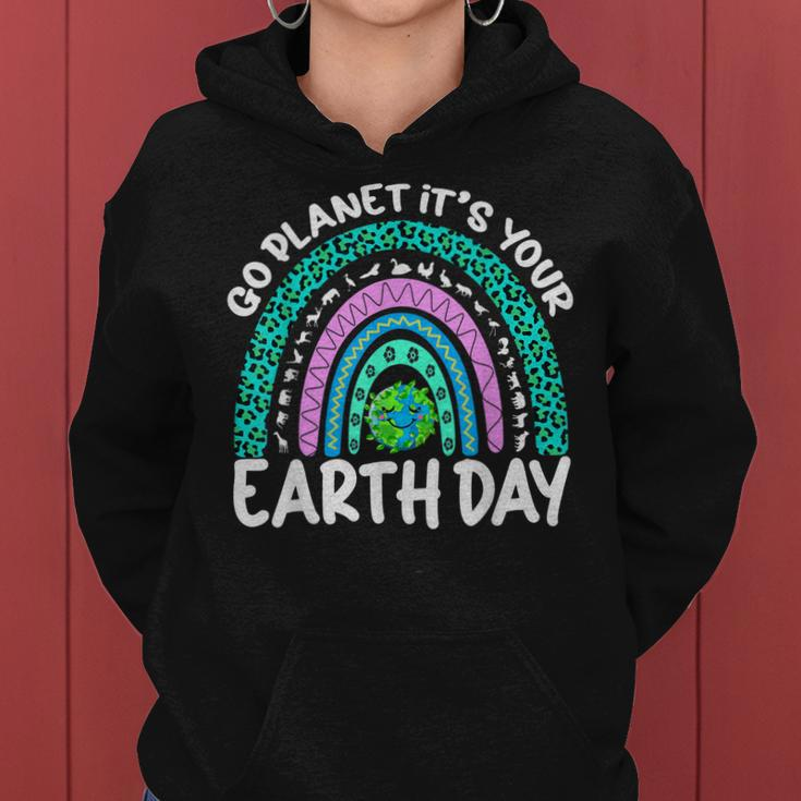 Go Planet Its Your Earth Day Funny Rainbow Earth Day 2023 Women Hoodie