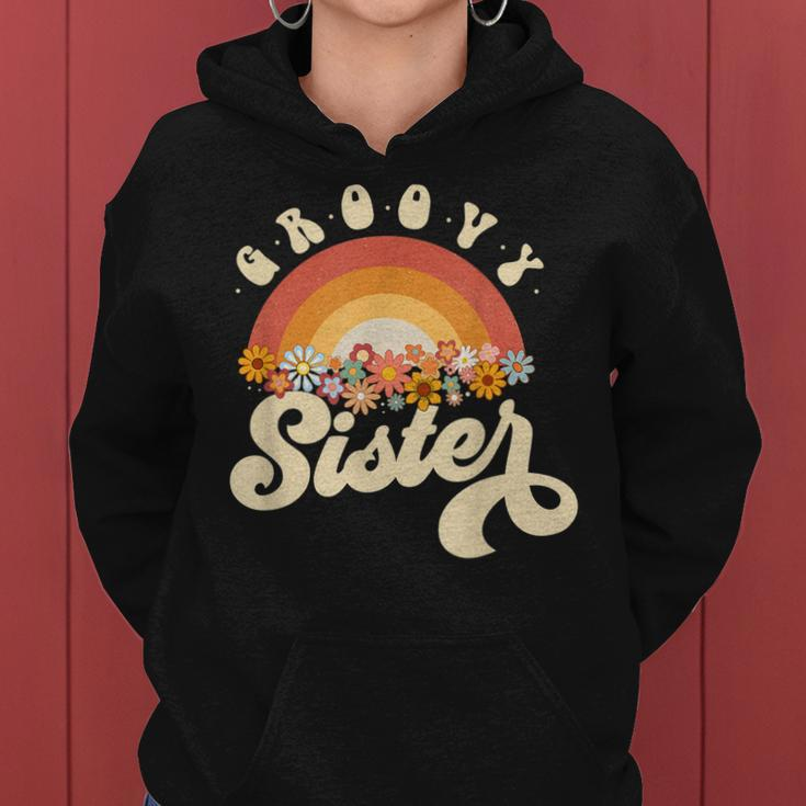 Groovy Sister Retro Rainbow Colorful Flowers Design Women Hoodie