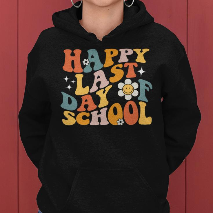 Happy Last Day Of School Groovy Teacher Student Kids Gifts Women Hoodie