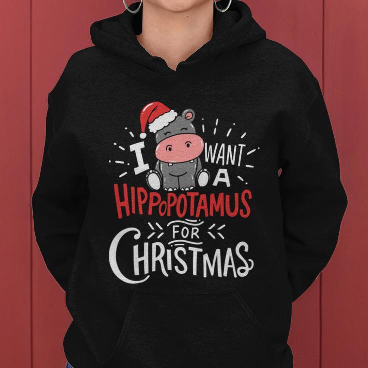 I Want Hippopotamus For Christmas Hippo Xmas Cute Gift Women Hoodie