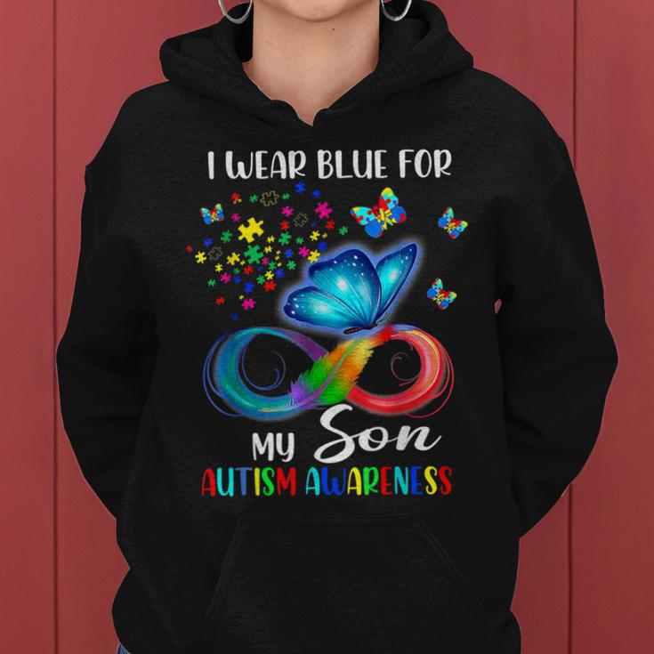 I Wear Blue For My Son Autism Awareness Mom Dad Women Hoodie