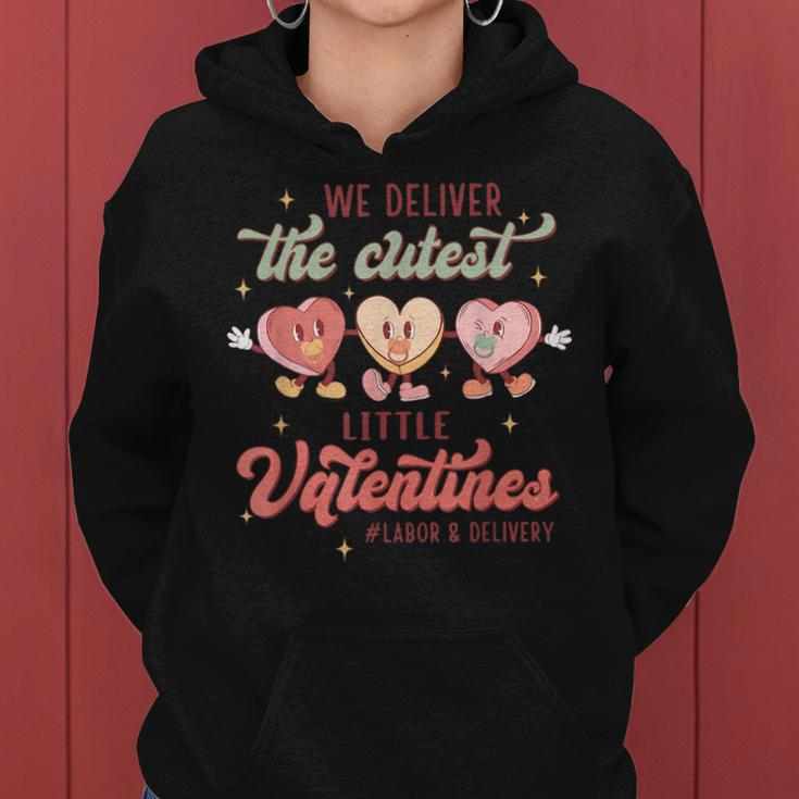 Labor And Delivery Tech L&D Valentines Day Groovy Heart Women Hoodie