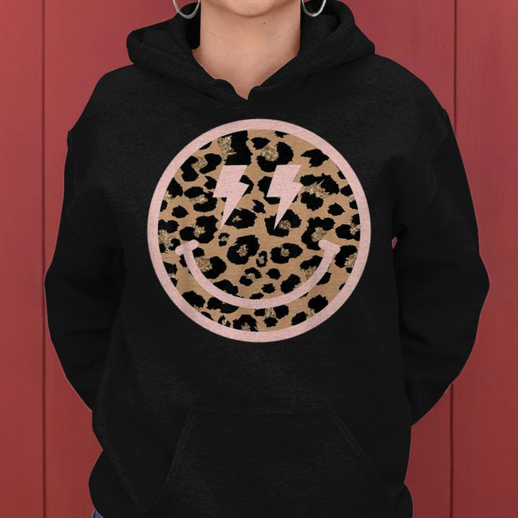 Leopard Smile Face Lightning Bolt Eyes Happy Face  Women Hoodie Graphic Print Hooded Sweatshirt