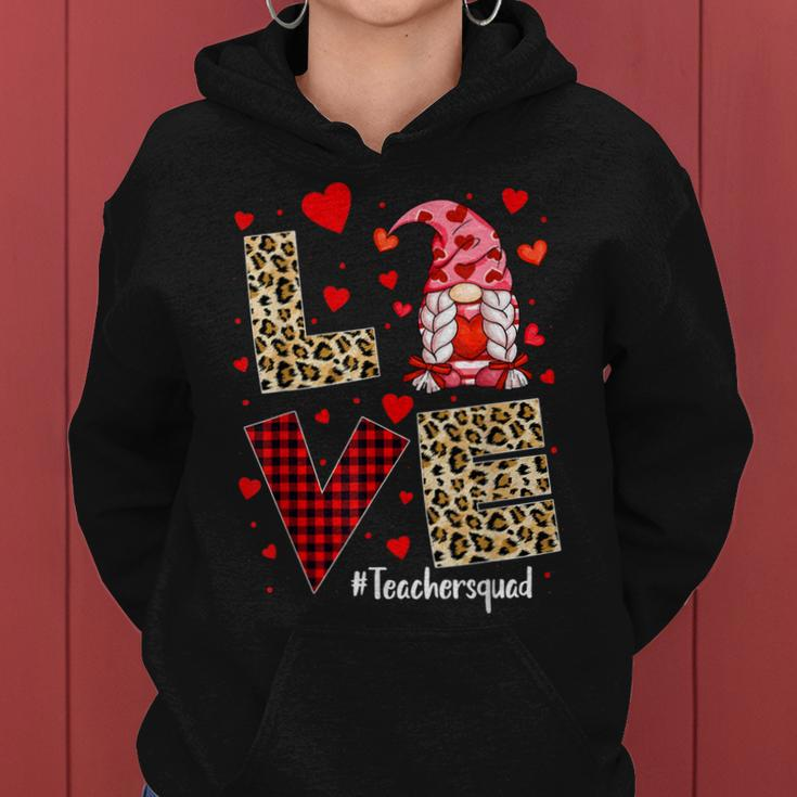 Love Teacher Squad Gnome Hearts Leopard Valentines Teacher Women Hoodie
