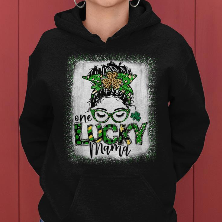Messy Bun Leopard St Patricks Day One Lucky Mama Bleached Women Hoodie
