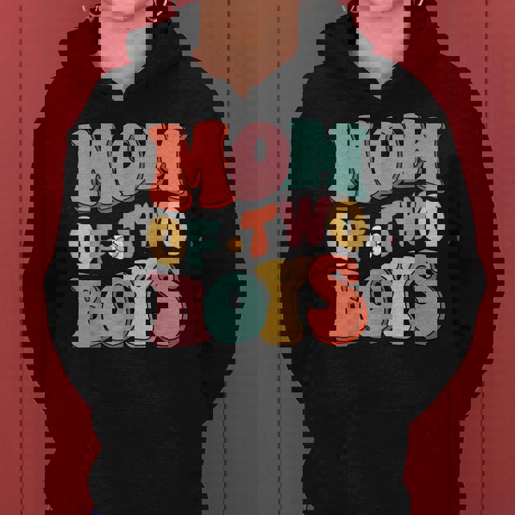 Mom Of Two Boys From Son Groovy Mothers Day Mom 2 Boys Women Hoodie