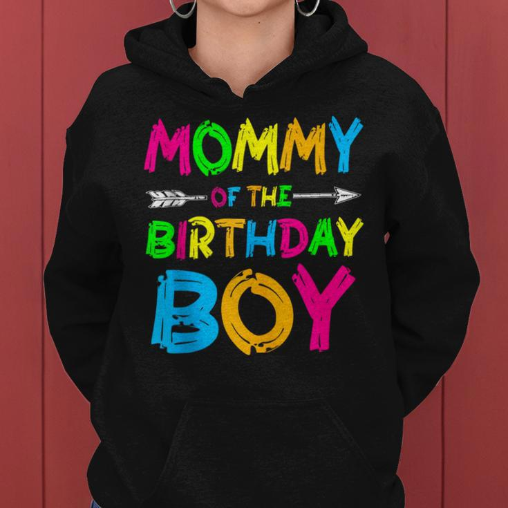Mommy Of The Birthday Boy Paint Splatter Glow Party Themed Women Hoodie