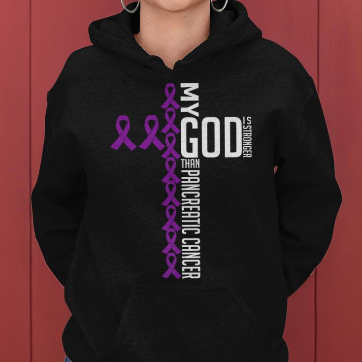 My God Is Stronger Than Pancreatic Cancer Awareness Warrior Women Hoodie