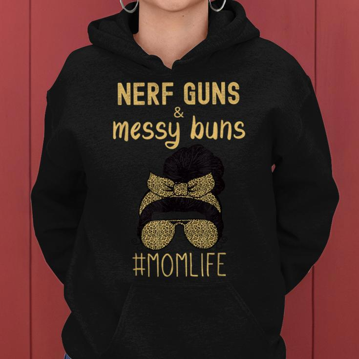 Nerf Guns And Messy Buns Funny Momlife Leopard Print Women Hoodie