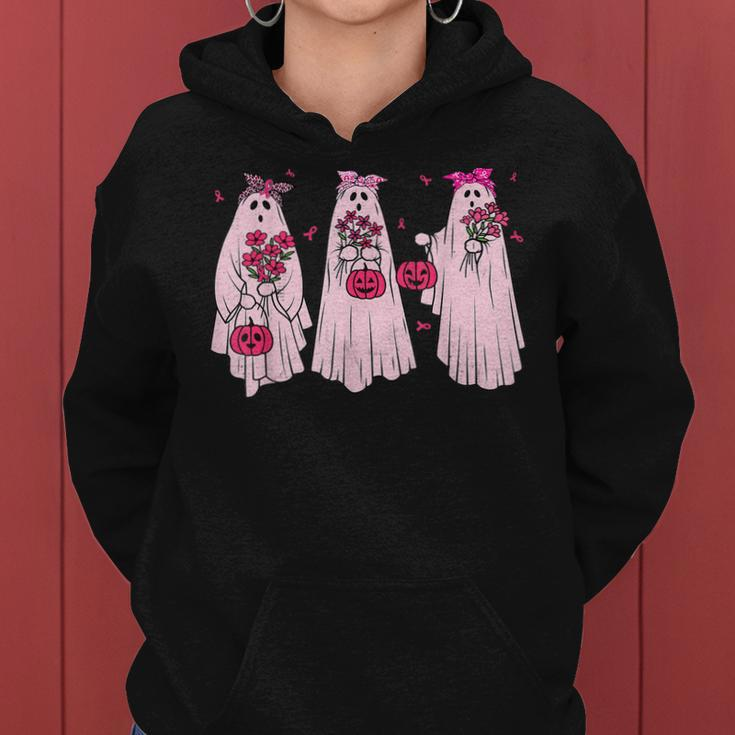 Pink Ribbon Breast Cancer Awareness Ghost Women Halloween Women Hoodie Graphic Print Hooded Sweatshirt