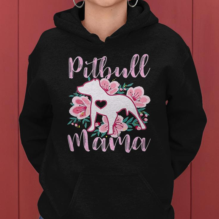 Pitbull Mama Pink Flowers Cute Pit Bull Pretty Mom Gift Women Hoodie Graphic Print Hooded Sweatshirt