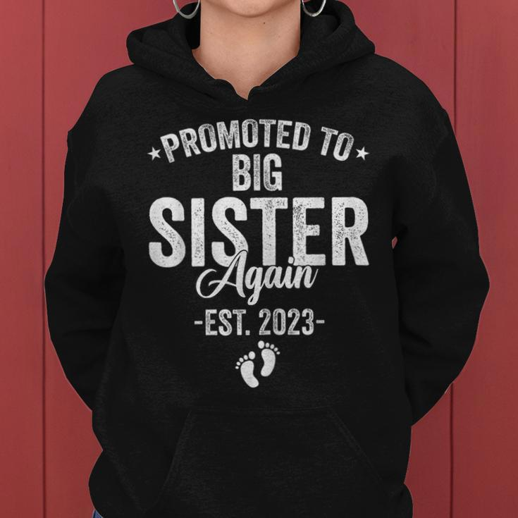 Promoted To Big Sister Again 2023 Baby Announcement Siblings Women Hoodie
