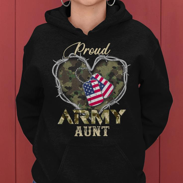 Proud Army Aunt With Heart American Flag For Veteran Women Hoodie