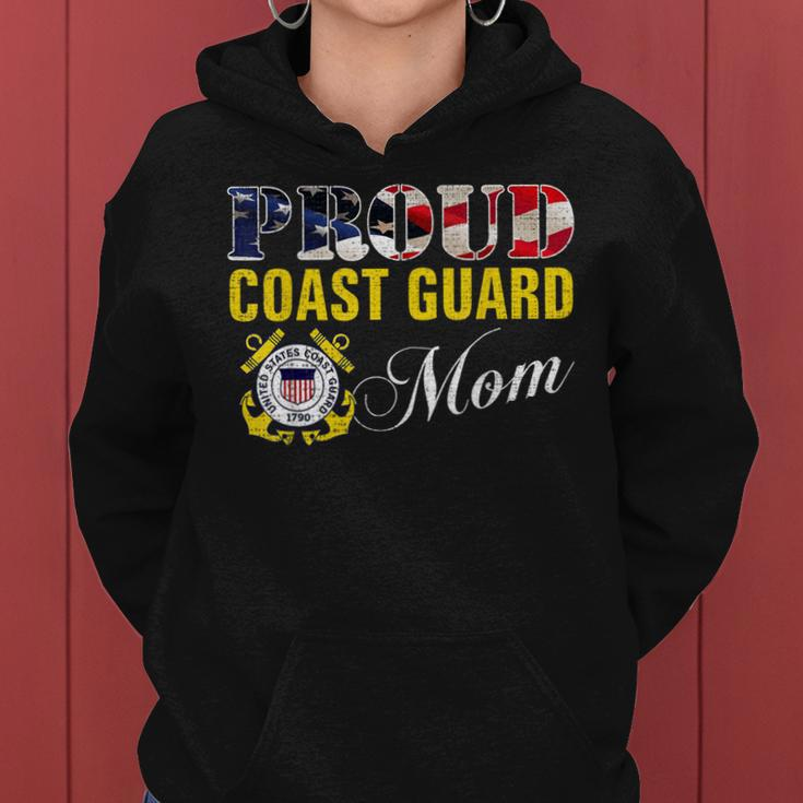 Proud Coast Guard Mom With American Flag For Veteran Day Women Hoodie