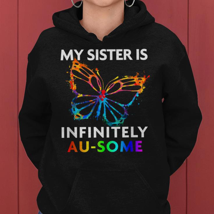 Red Instead Autism My Sister Is Ausome Butterfly Women Hoodie