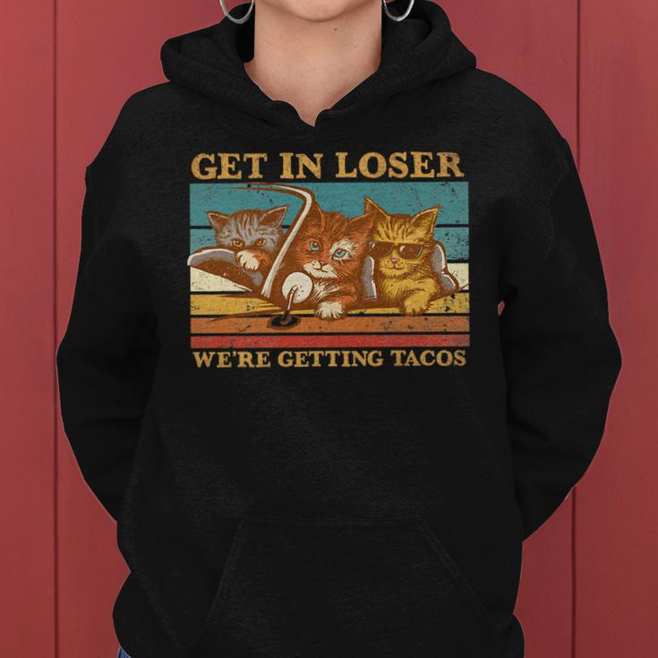Retro Funny Cats And Tacos Lovers Cat Lover Cat Owner Gifts  Women Hoodie