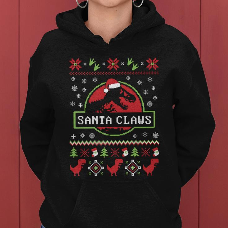 Santa Claws Jurassic Ugly Christmas Sweater Women Hoodie
