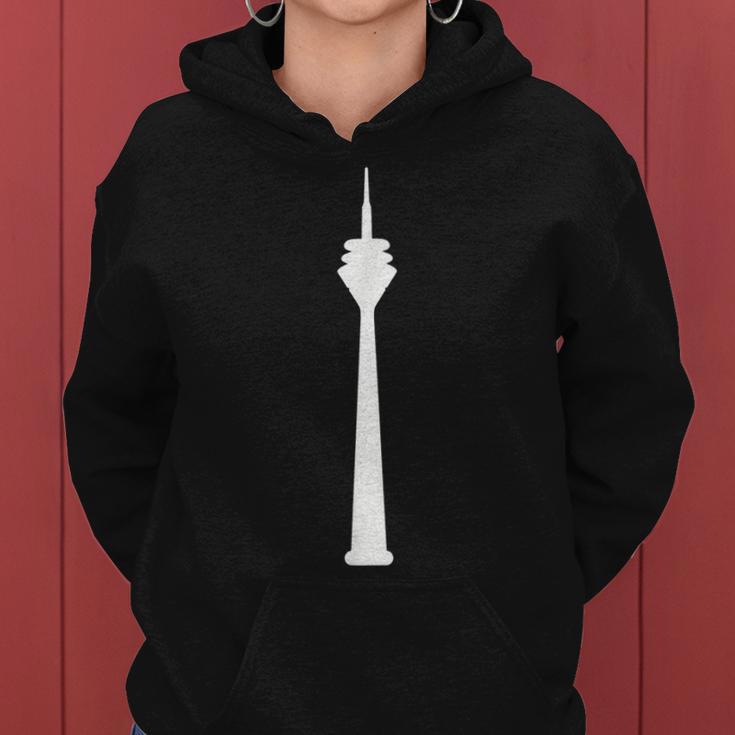 Schwarzes Hoodie mit Weißem Turmdruck Motiv, Modisches Stadtdesign Tee