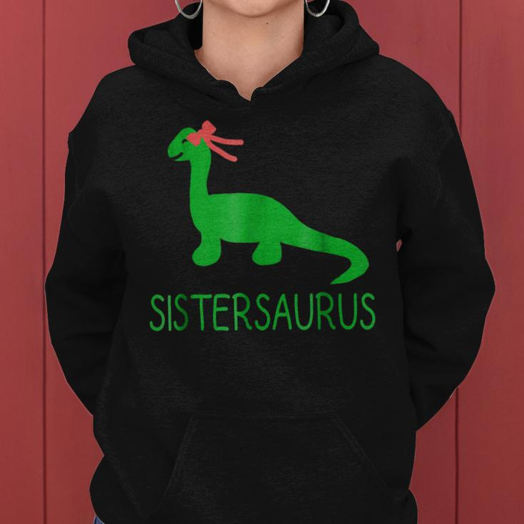 Sistersaurus Fun Dinosaur Sister And BowWomen Hoodie