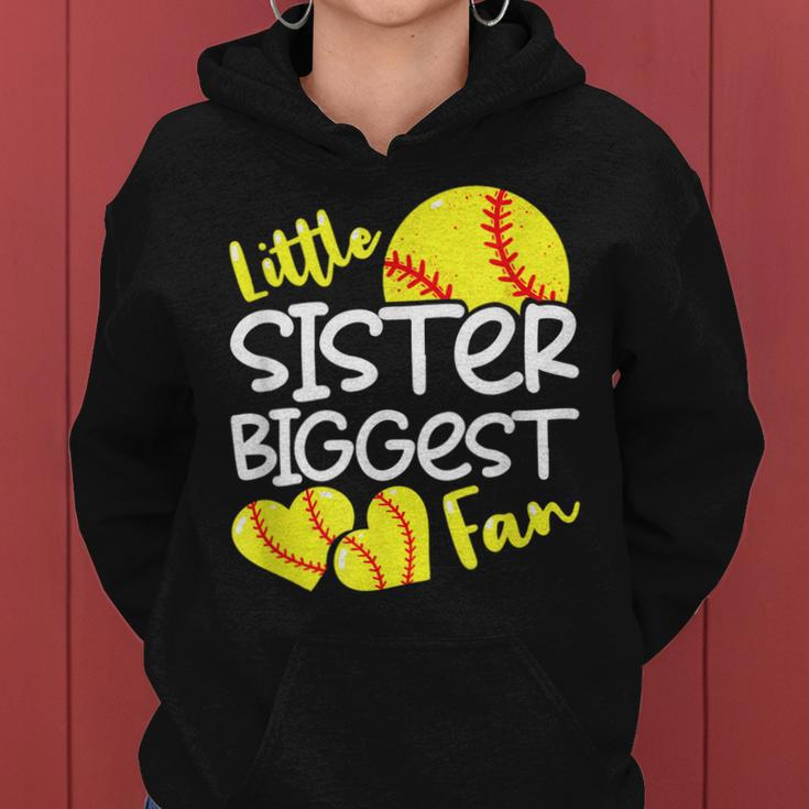 Softball Little Sister Biggest Fan N Girls Women Hoodie