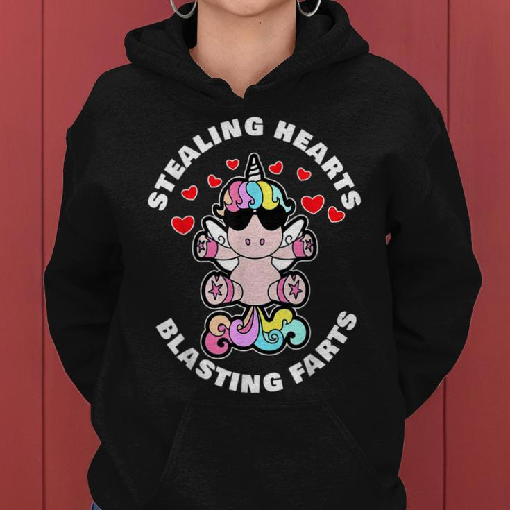 Stealing Hearts And Blasting Farts Valentines Day Unicorn Women Hoodie