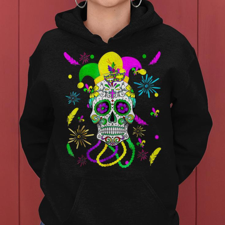 Sugar Skull Jester Hat Funny Mardi Gras Carnival Mexican Women Hoodie
