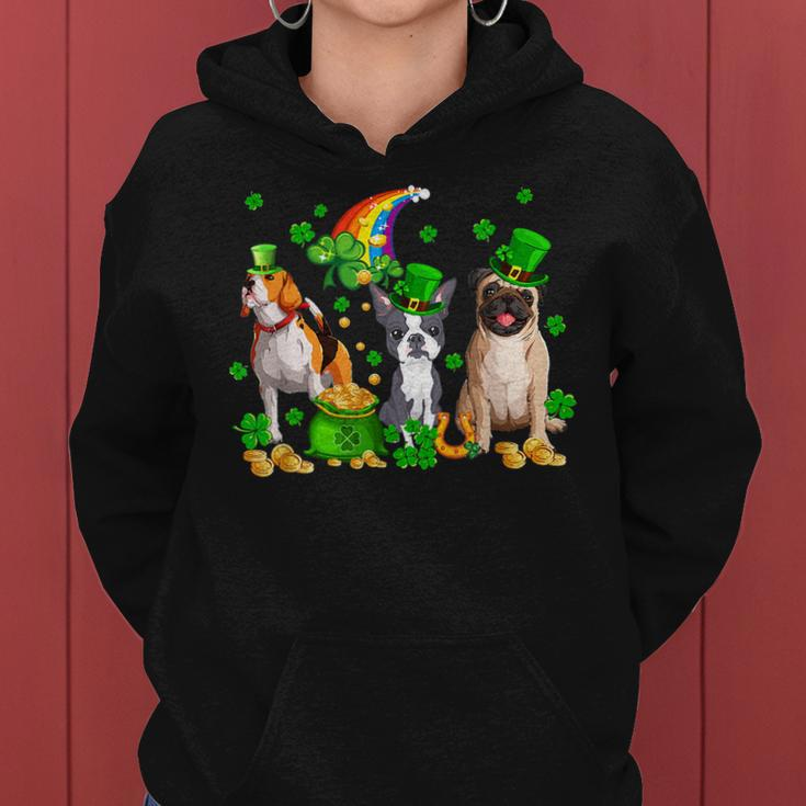 Three St Patricks Day Dogs Beagle Pug French Bulldog Lover Women Hoodie