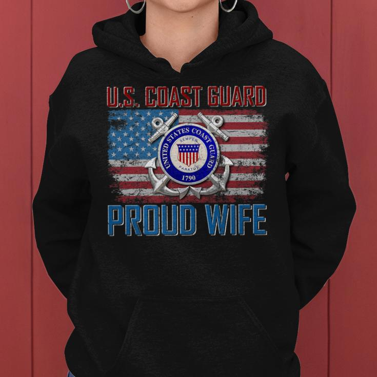 US Coast Guard Proud Wife With American Flag Gift Veteran Women Hoodie