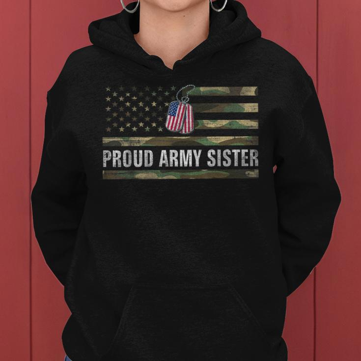 Vintage American Flag Proud Army Sister Veteran Day Gift Women Hoodie