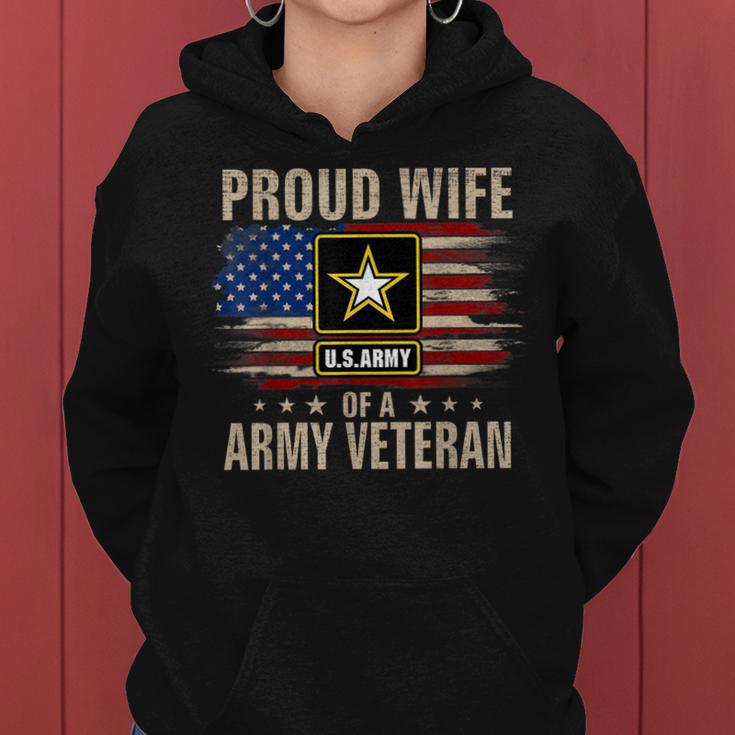 Vintage Proud Wife Of A Army Veteran With American Flag Women Hoodie