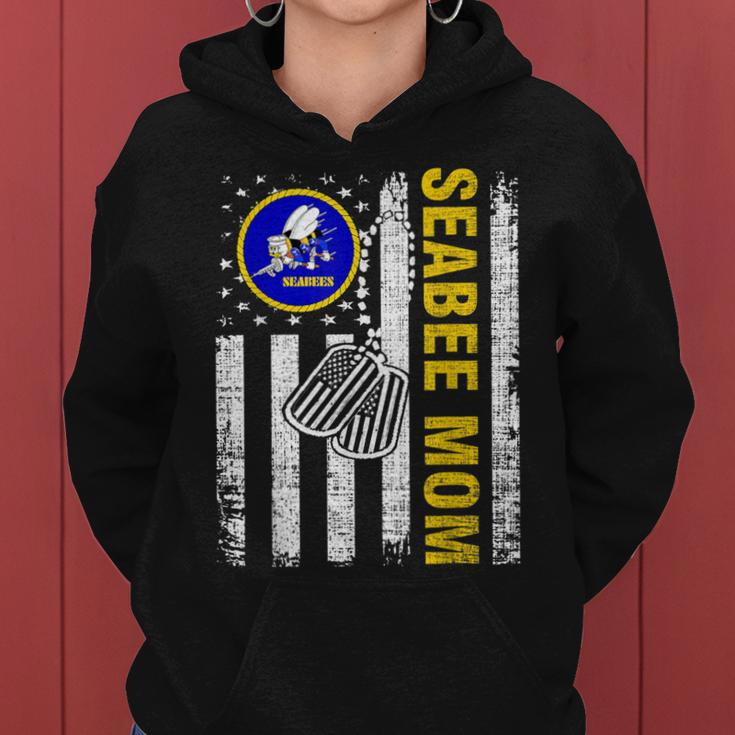 Vintage Seabee Mom American Flag Cool Veteran Day Gift Women Hoodie