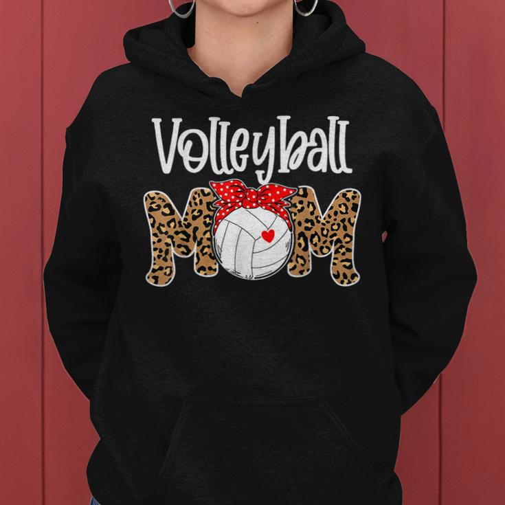 Volleyball Mom Leopard Messy Bun Game Day Funny Mothers Day Women Hoodie