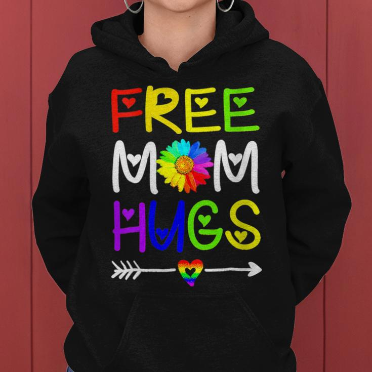 Womens Lgbt Pride Month Free Mom Hugs Daisy Rainbow Heart Women Hoodie