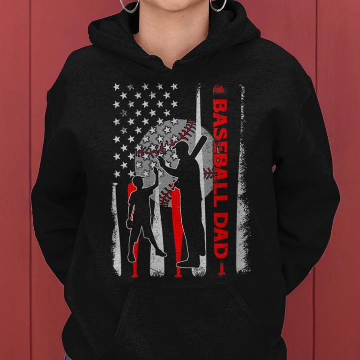 Womens Proud Baseball Dad American Flag Fathers Day Women Hoodie