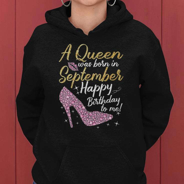 Womens Queens Are Born In September Gift Funny September Birthday V-Neck Women Hoodie Graphic Print Hooded Sweatshirt