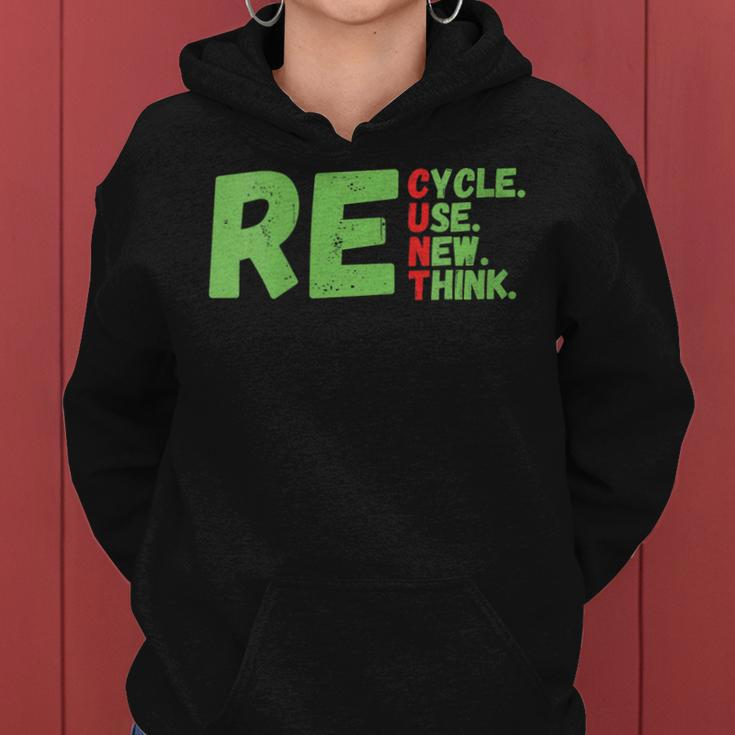 Womens Recycle Reuse Renew Rethink Earth Day 2023 Funny Activism Women Hoodie
