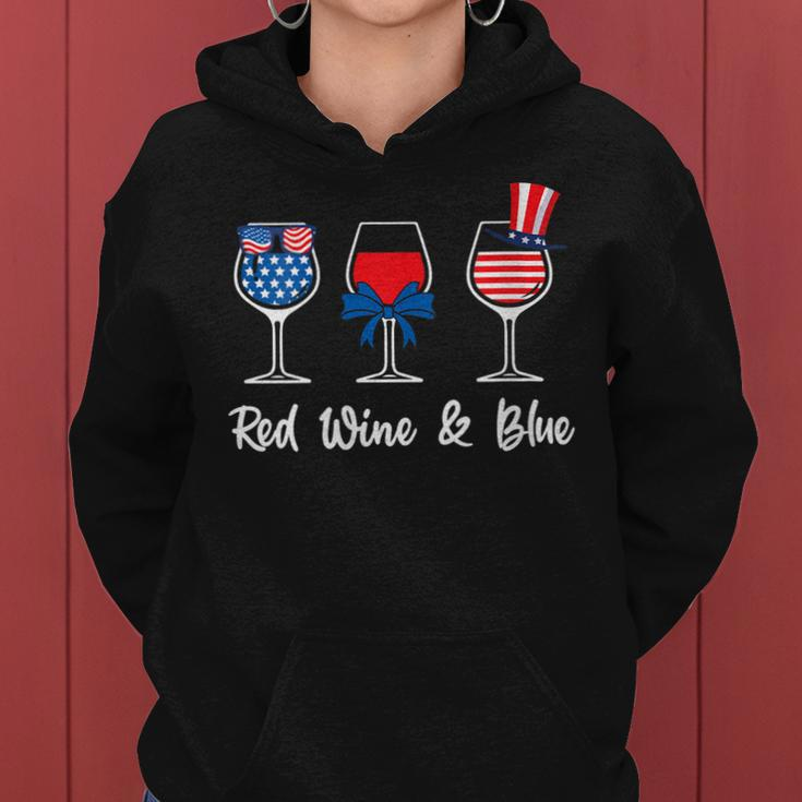 Womens Red White Blue Glasses Of Wine 4Th Of July Usa Flag Womens Women Hoodie