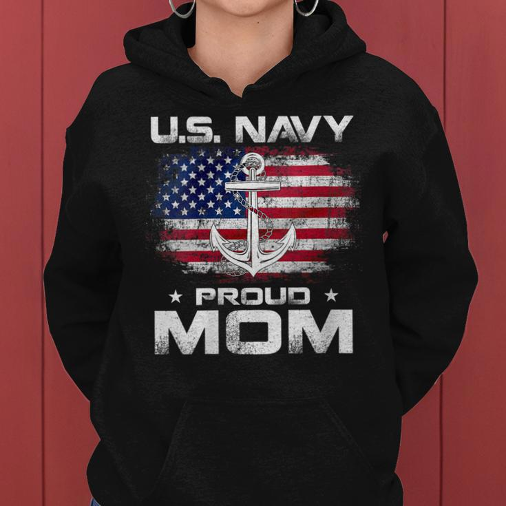 Womens US Navy Proud Mom With American Flag Gift Veteran Day Women Hoodie