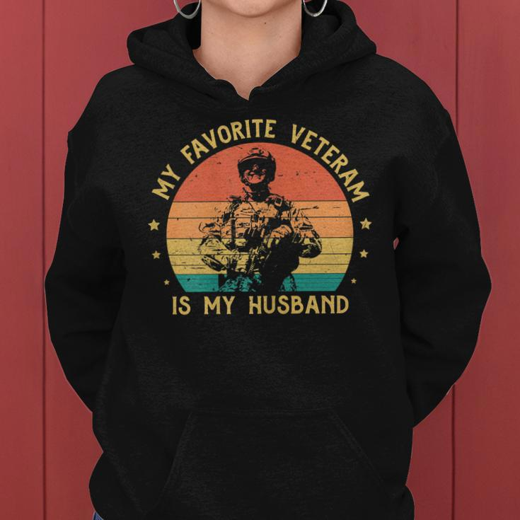 Womens Veteran Wife My Favorite Veteran Is My Husband Veterans Day Women Hoodie
