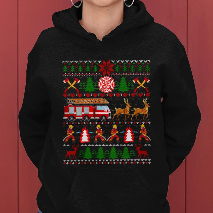 Xmas Firefighter Lover Fire Truck Fire Ugly Christmas Gift Women Hoodie