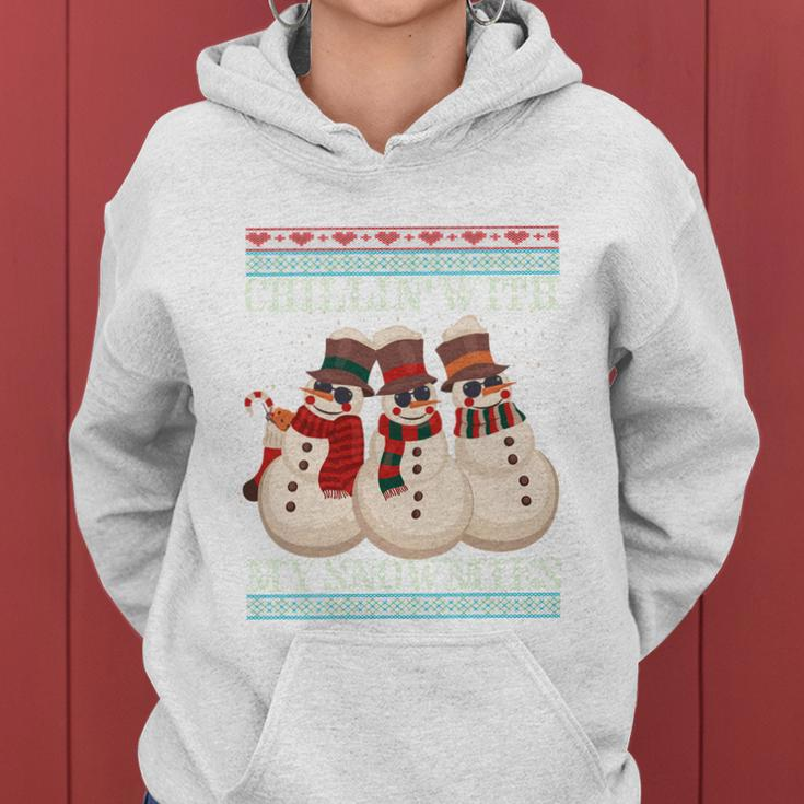 Chillin With My Snowmies Ugly Christmas Snowman Funny Gift Black Women Hoodie