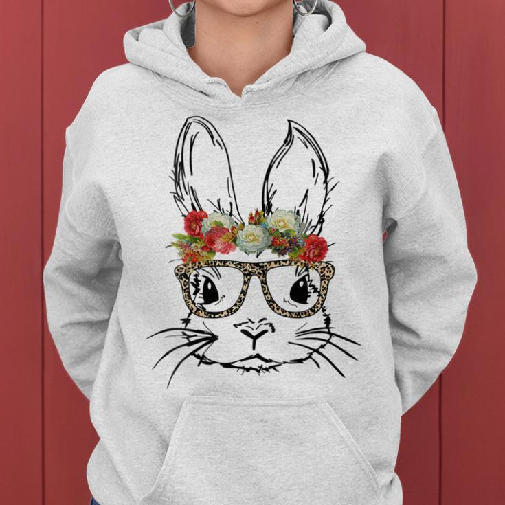 Cute Mom N Girls Easter Bunny With Glasses Leopard Print Gift For Womens Women Hoodie