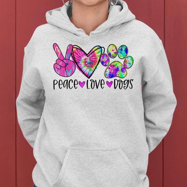 Dog Lovers Gifts Peace Love Dogs Tie Dye Puppy Paw Dog Mom Women Hoodie