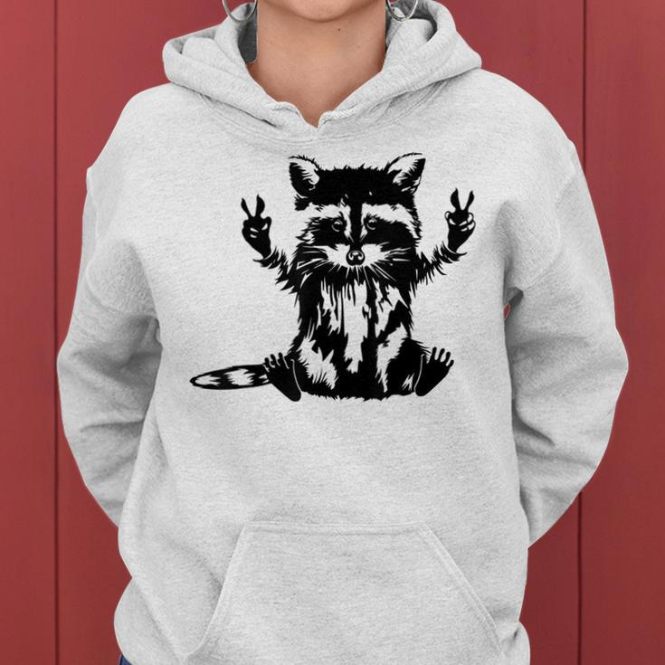 Funny Racoon Peace Sign Trashed Racoon Panda Lovers Gift Women Hoodie