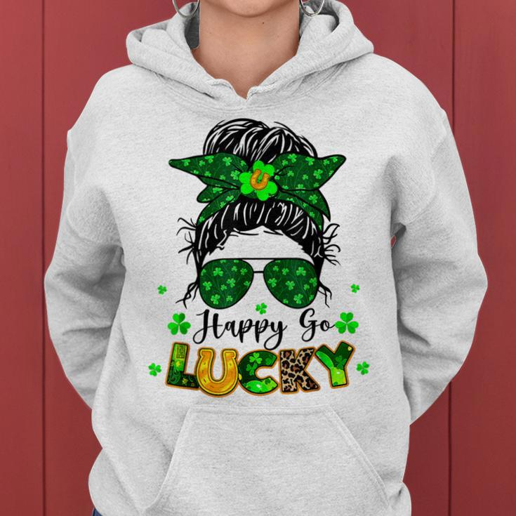 Happy Go Lucky Messy Bun Shamrock St Patricks Day Women Women Hoodie