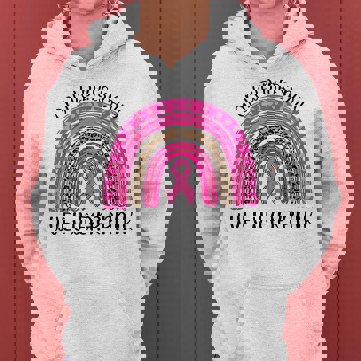 On Wednesday We Wear Pink Rainbow Breast Cancer Fighter Women Hoodie Graphic Print Hooded Sweatshirt
