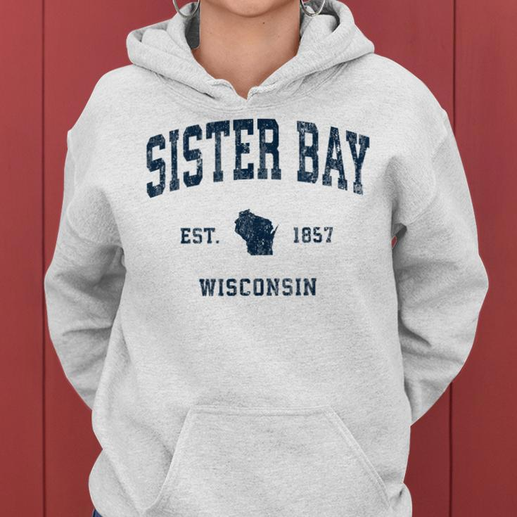 Sister Bay Wisconsin Wi Vintage Athletic Navy Sports Design Women Hoodie