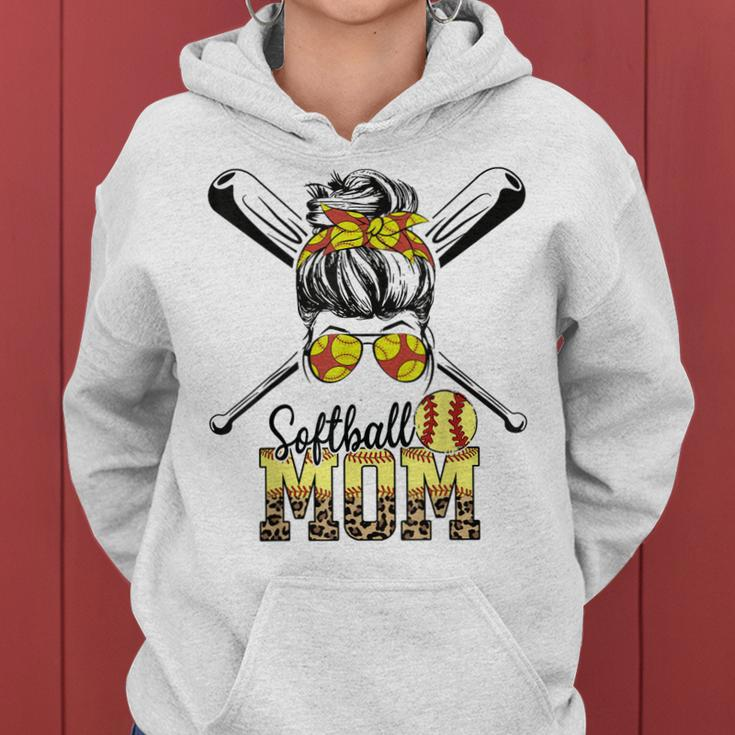 Softball Mom Messy Bun Leopard Softball Mothers Day 2023 Women Hoodie